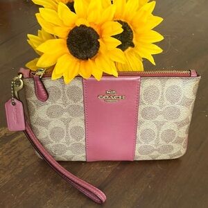 Coach Tan and Maroon Wristlet